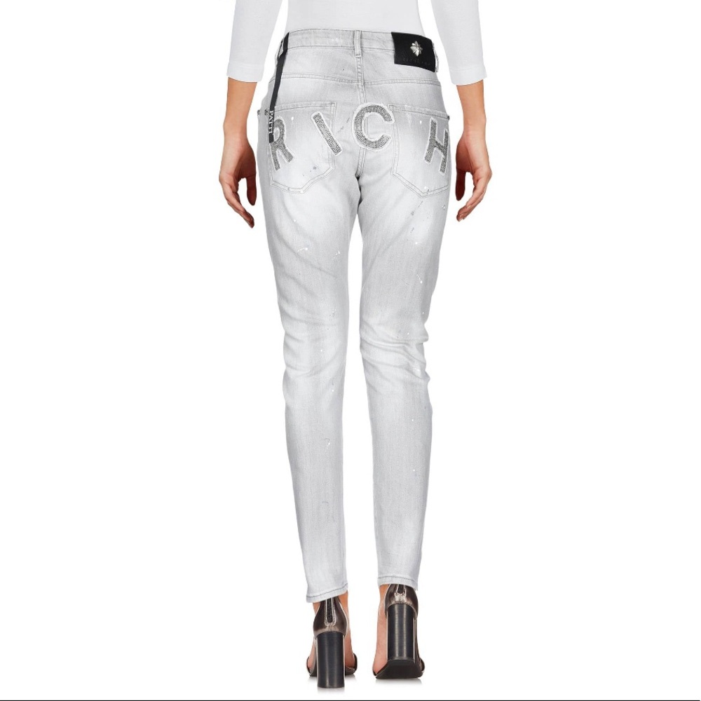 ⭐️ JOHN RICHMOND ⭐️HIGH WAISTED LIGHT GREY DENIM WASH W/BEADED BACK SIZE: (4) 27 - Picture 2 of 5